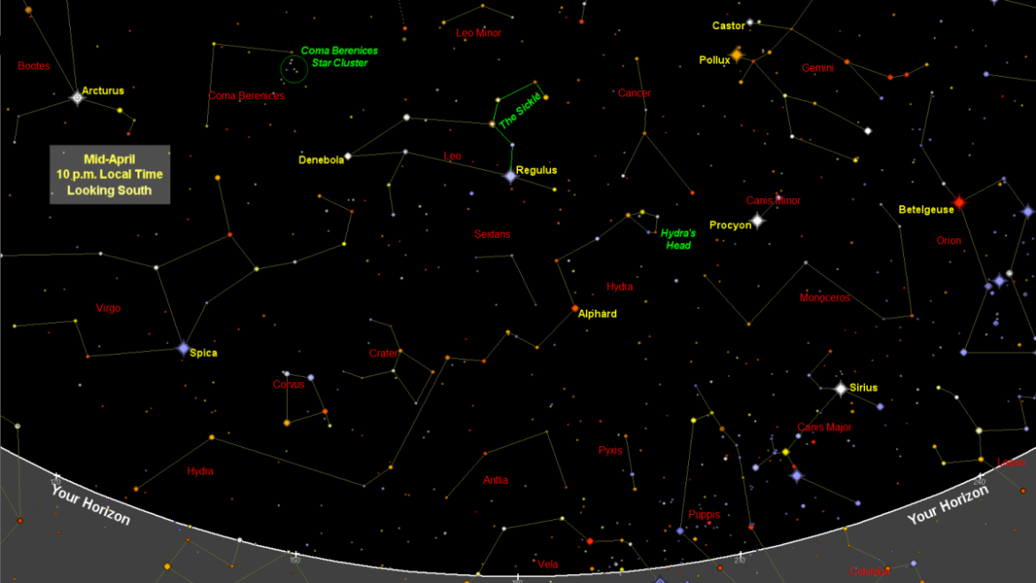 Carte du ciel et carte des étoiles d'avril: constellations moins connues